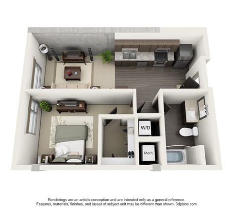 1600 Vine_A1 One Bedroom Floor Plan